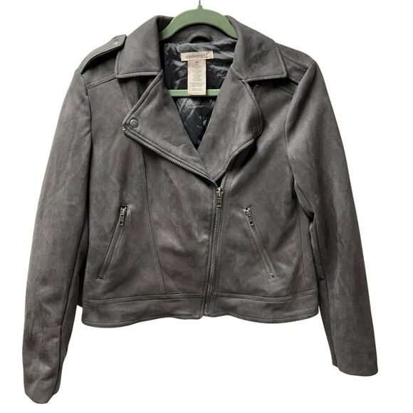 Philosophy Zip-Up Moto Jacket Charcoal Grey Faux Suede Jacket-Women's Size Small - Picture 1 of 9